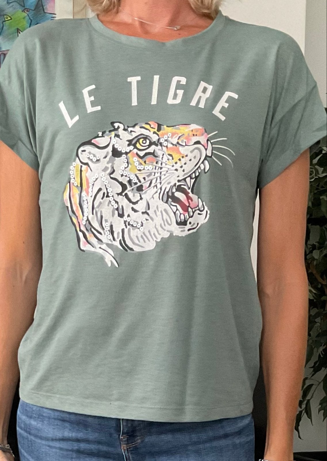 ONLY T-shirt 'Le Tigre' met pailletten, Maat 38/40 (M), Ophalen of Verzenden, Zo goed als nieuw, Korte mouw