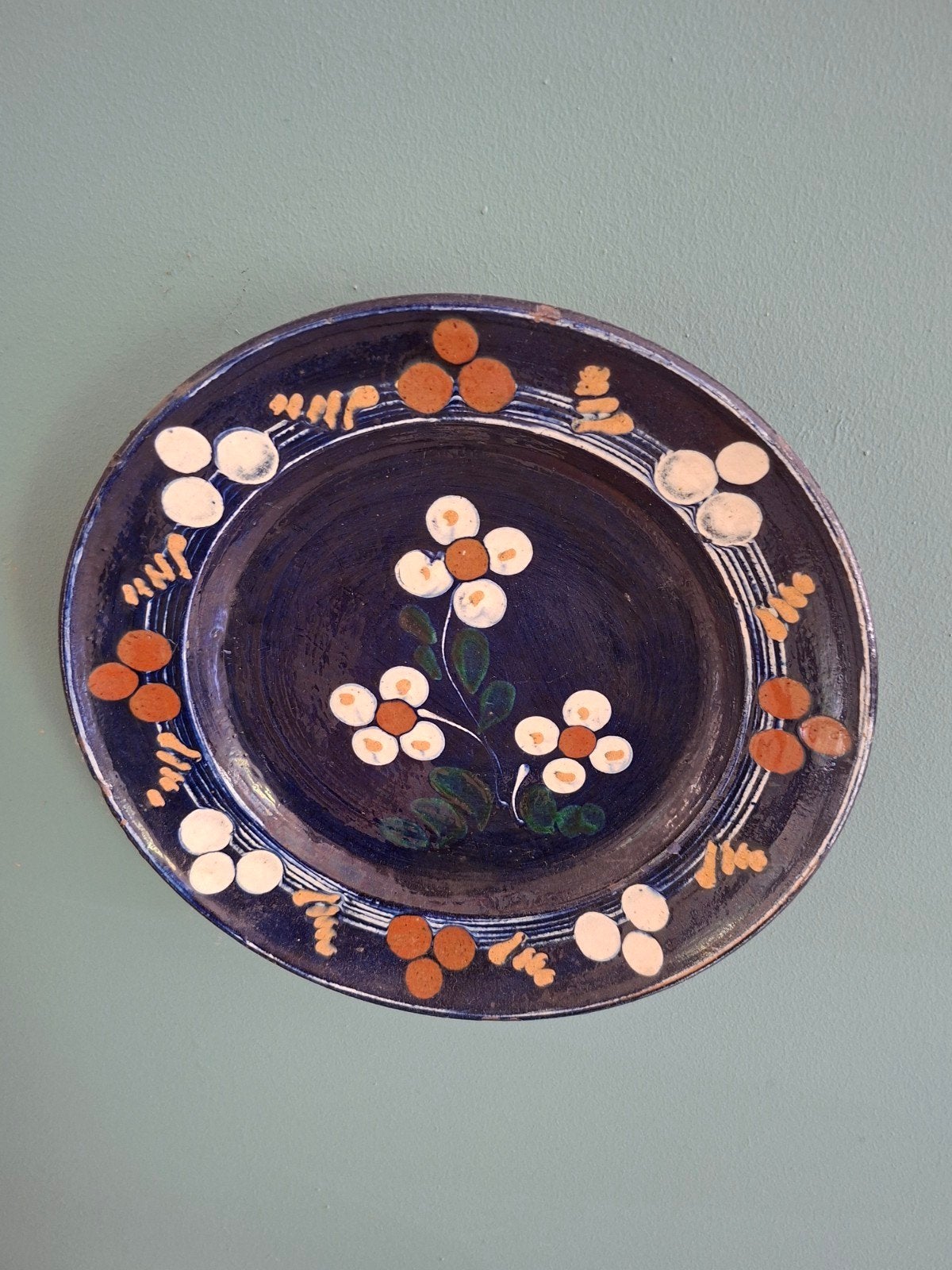 Antiek Wandbord met Bloemenmotief - Handgeschilderd, Antiek en Kunst, Ophalen of Verzenden