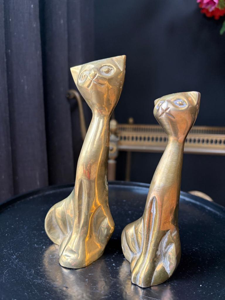 Vintage Messing Kattenbeeldjes - Set van 2, Antiek en Kunst, Ophalen of Verzenden