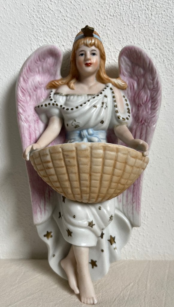 Engeltje wijwaterbakje biscuit-porselein vintage, Ophalen of Verzenden