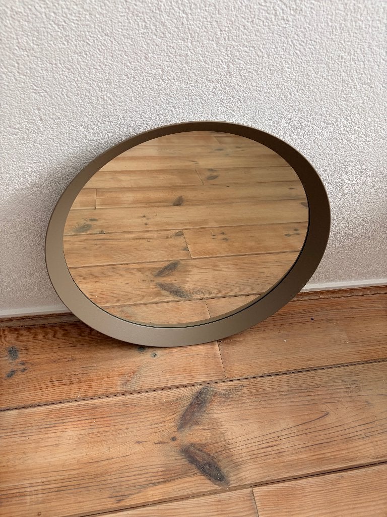 Spiegel/ taupe kleurige rand, Rond, Ophalen of Verzenden, Zo goed als nieuw, Minder dan 100 cm