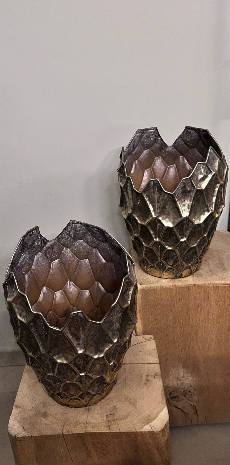 Luxe Set van 2 PTMD Collection Metalen Bloempotten, Huis en Inrichting, Woonaccessoires | Vazen, Ophalen, Met patroon/structuur