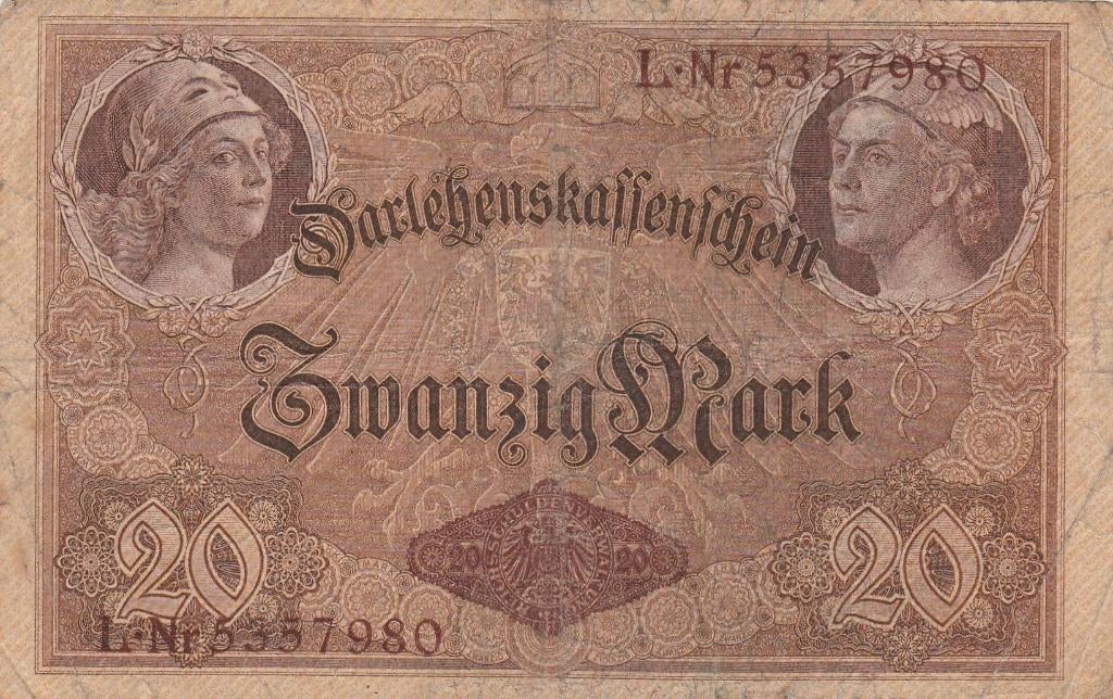 20 MARK 5.08.1914 DARLEHENSKAFFENFCHEIN  DUITSLAND, Ophalen of Verzenden, Duitsland, Los biljet