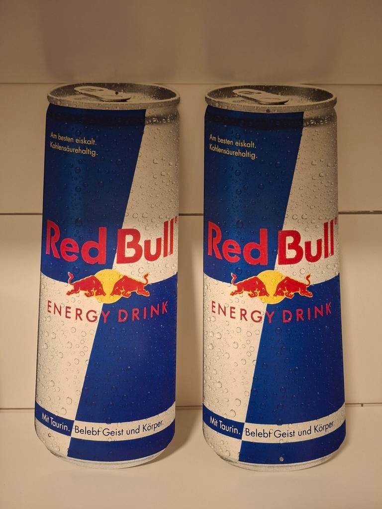 2 redbull red bull borden deco blik reclame mancave bar cafe, Ophalen of Verzenden, Gebruikt, Reclamebord
