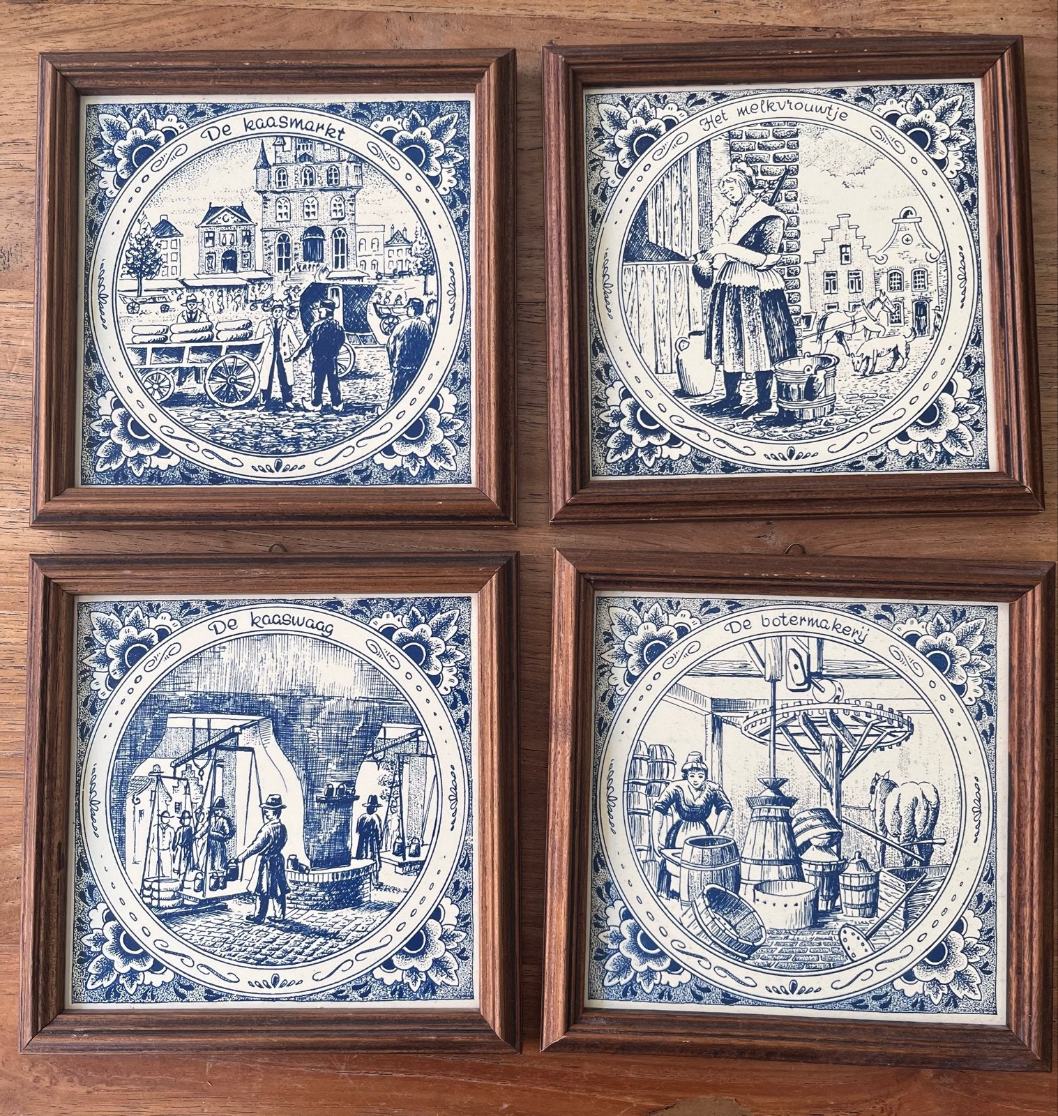 Set van 4 Delfts blauwe tegeltableaus in lijst, Ophalen