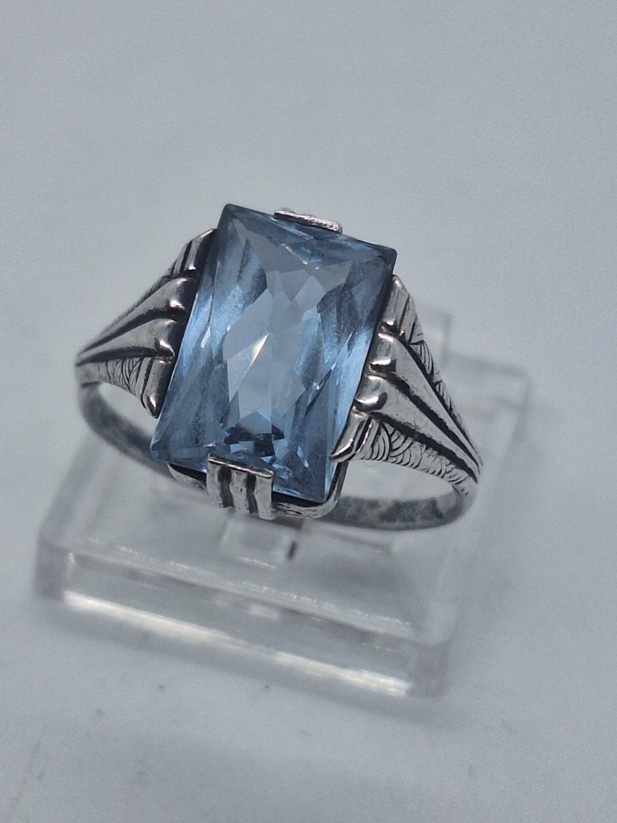 Art Nouveau Zilveren Ring met Aquamarijn - Maat 18, Gebruikt, Ophalen of Verzenden, 17 tot 18, Met edelsteen