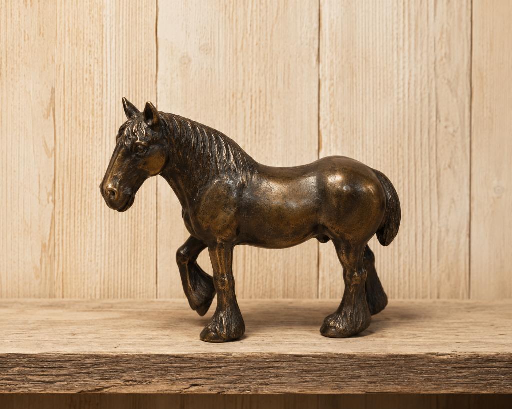 bronzen beeld / TREKPAARD / BELG / 11 cm hoog