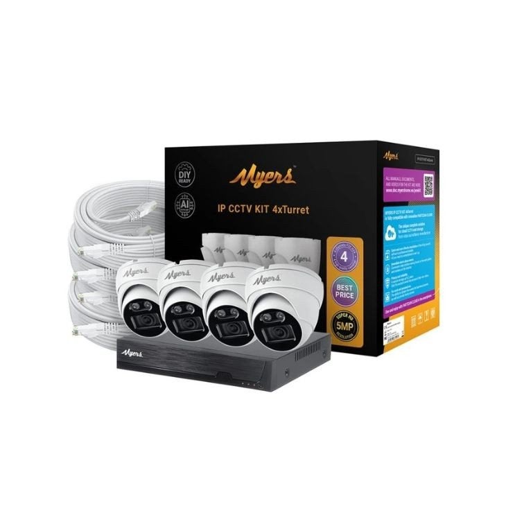 Myers 4CH IP CCTV KIT 5MP 4xTurret Set Nieuw!, Ophalen of Verzenden, Nieuw, Buitencamera