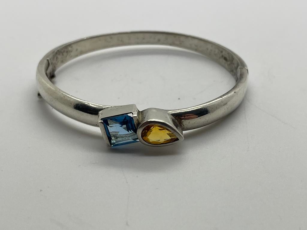 D722 Prachtige zilveren armband gekleurde stenen, Ophalen of Verzenden, Zilver, Armband