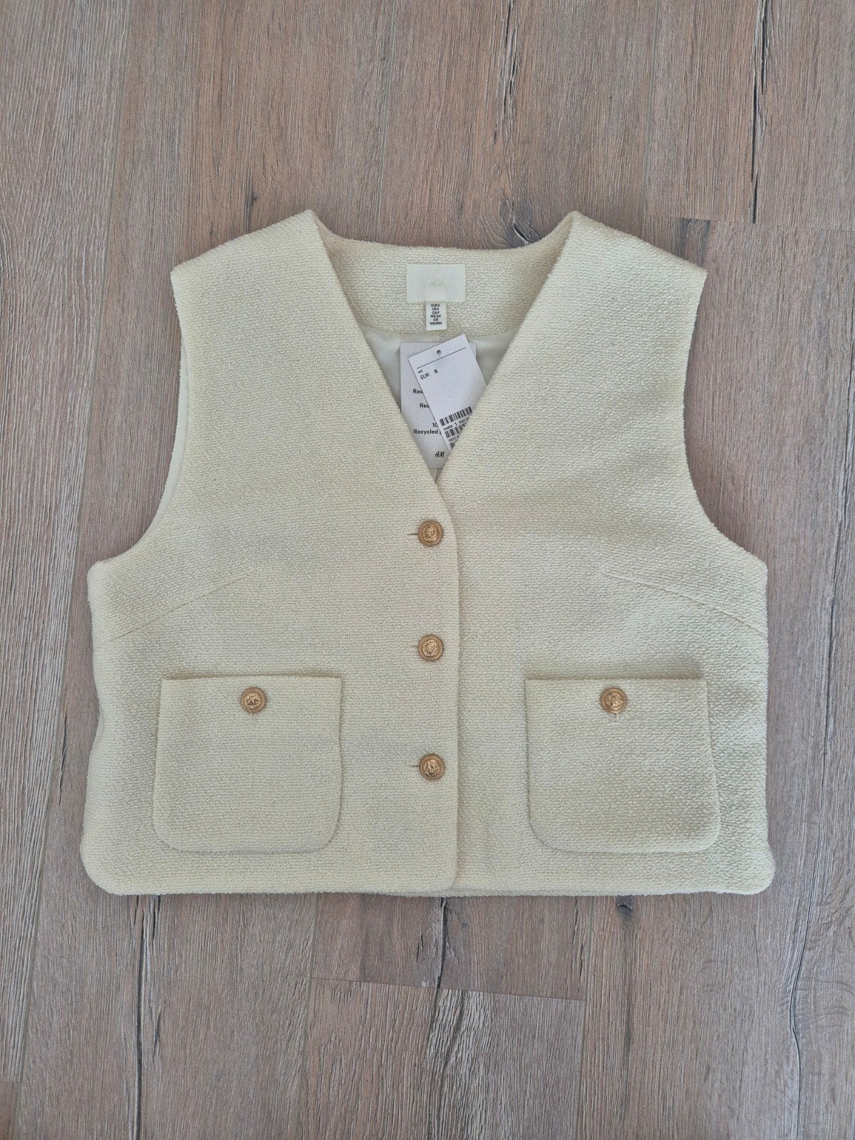Stijlvol Crèmekleurig Tweed Gilet met Gouden Knopen, H&M, Beige, Nieuw, Ophalen of Verzenden