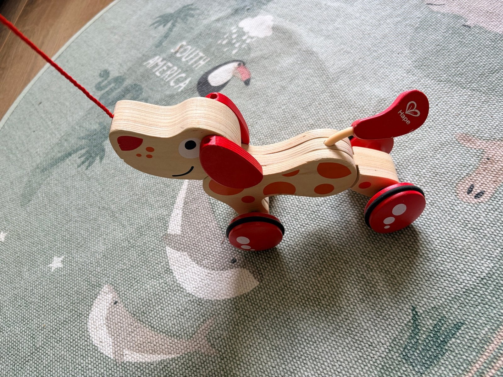 Hape - Houten trekdier hondje, Ophalen of Verzenden, Zo goed als nieuw, Duw- of Trekspeelgoed