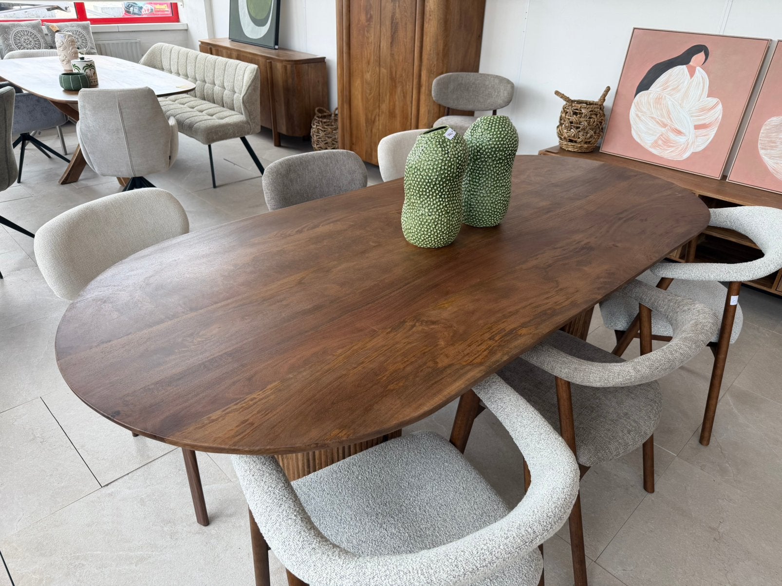 Magazijn leegverkoop eettafel deens ovaal mangohout conisch, Hout, Nieuw, Ophalen of Verzenden, Info@wkhome.nl