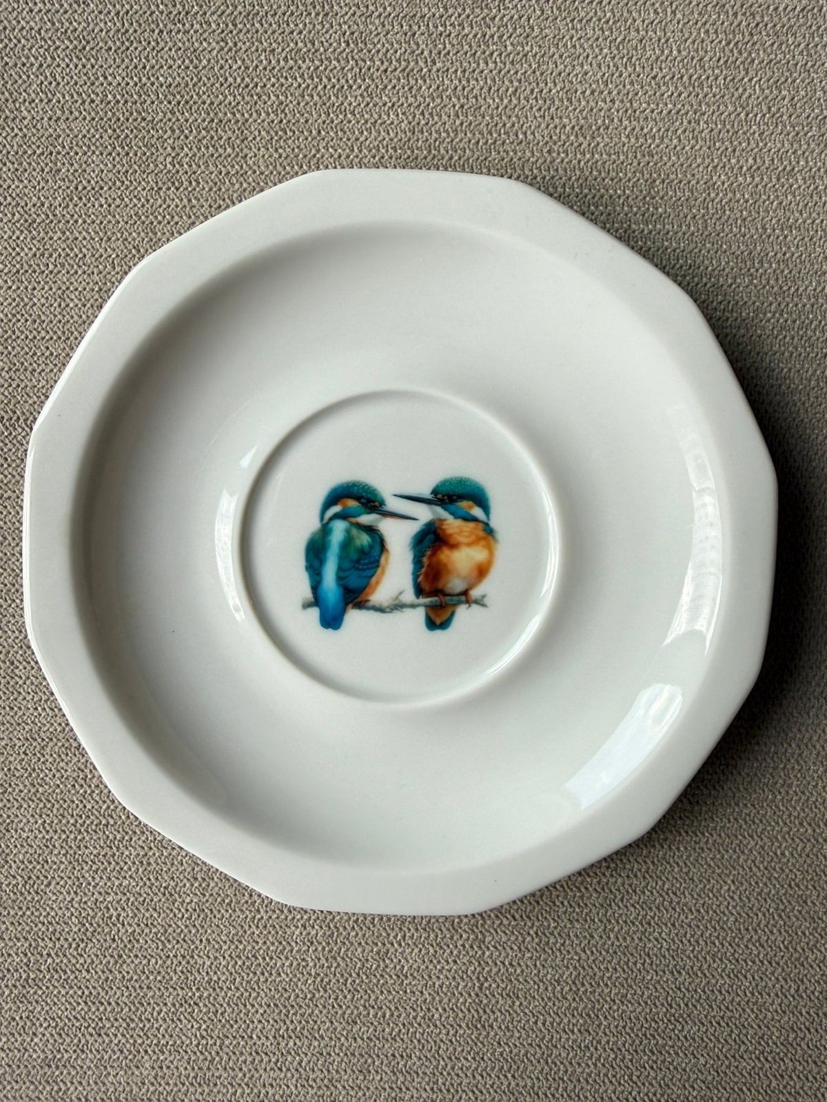 Vintage Bavaria porseleinen bordje met lieve ijsvogels, Ophalen of Verzenden