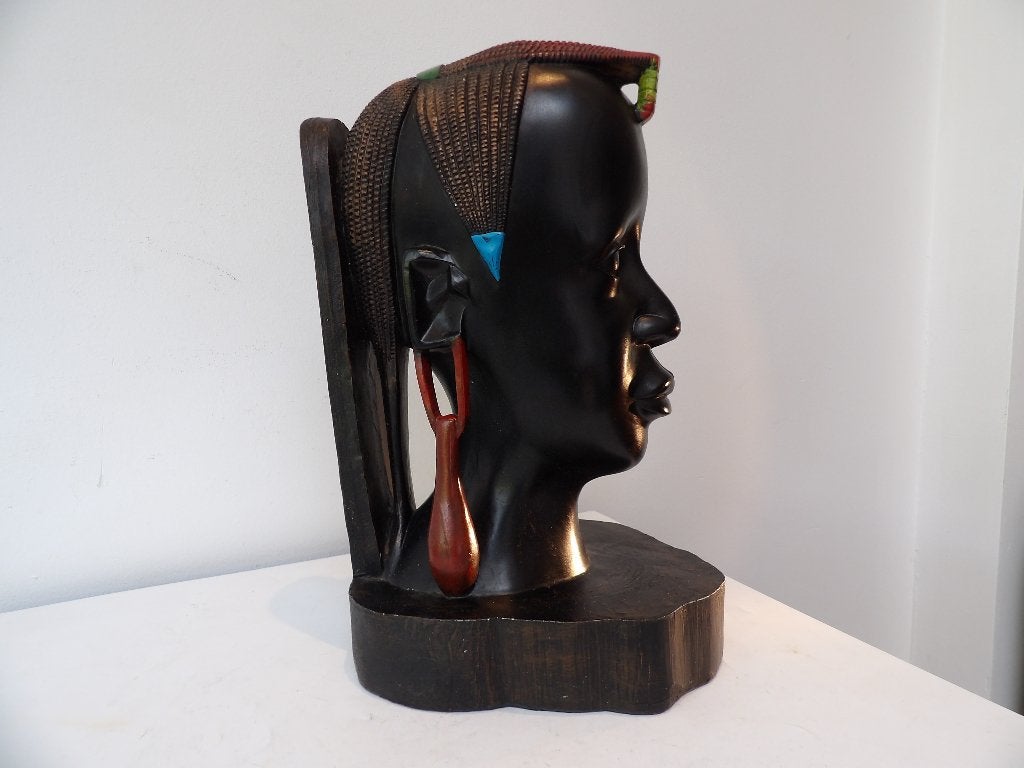 Gaaf Sixties Houten Beeld Afrikaanse Vrouw - 33,5cm, Buste, Ophalen of Verzenden, 20 - 50 cm, Handgemaakt