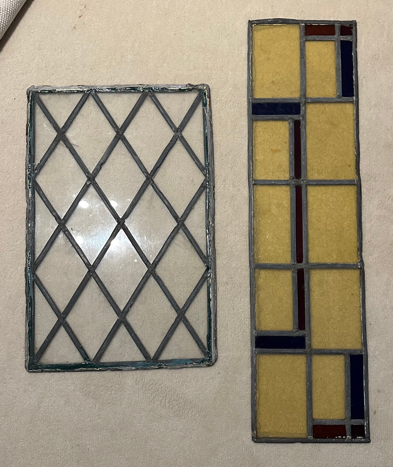 2 glas in lood panelen., Antiek en Kunst, Antiek | Glas en Kristal, Ophalen of Verzenden