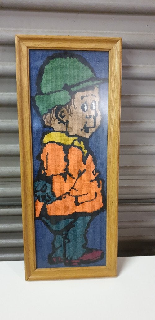geborduurd schilderij, kind met pet, Ophalen of Verzenden, 'T Olde Gre-j, Info@toldegrej.nl, Endepoelstraat 20f Didam