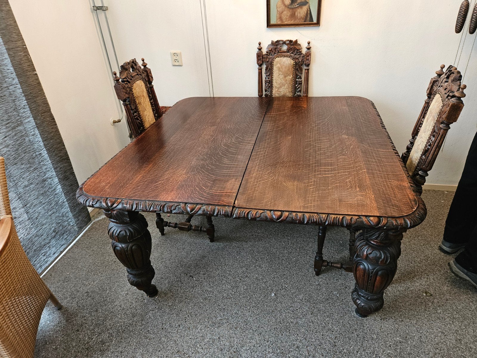Antieke Eiken Eettafel met  6 Stoelen - Rijkelijk Gesneden, Ophalen
