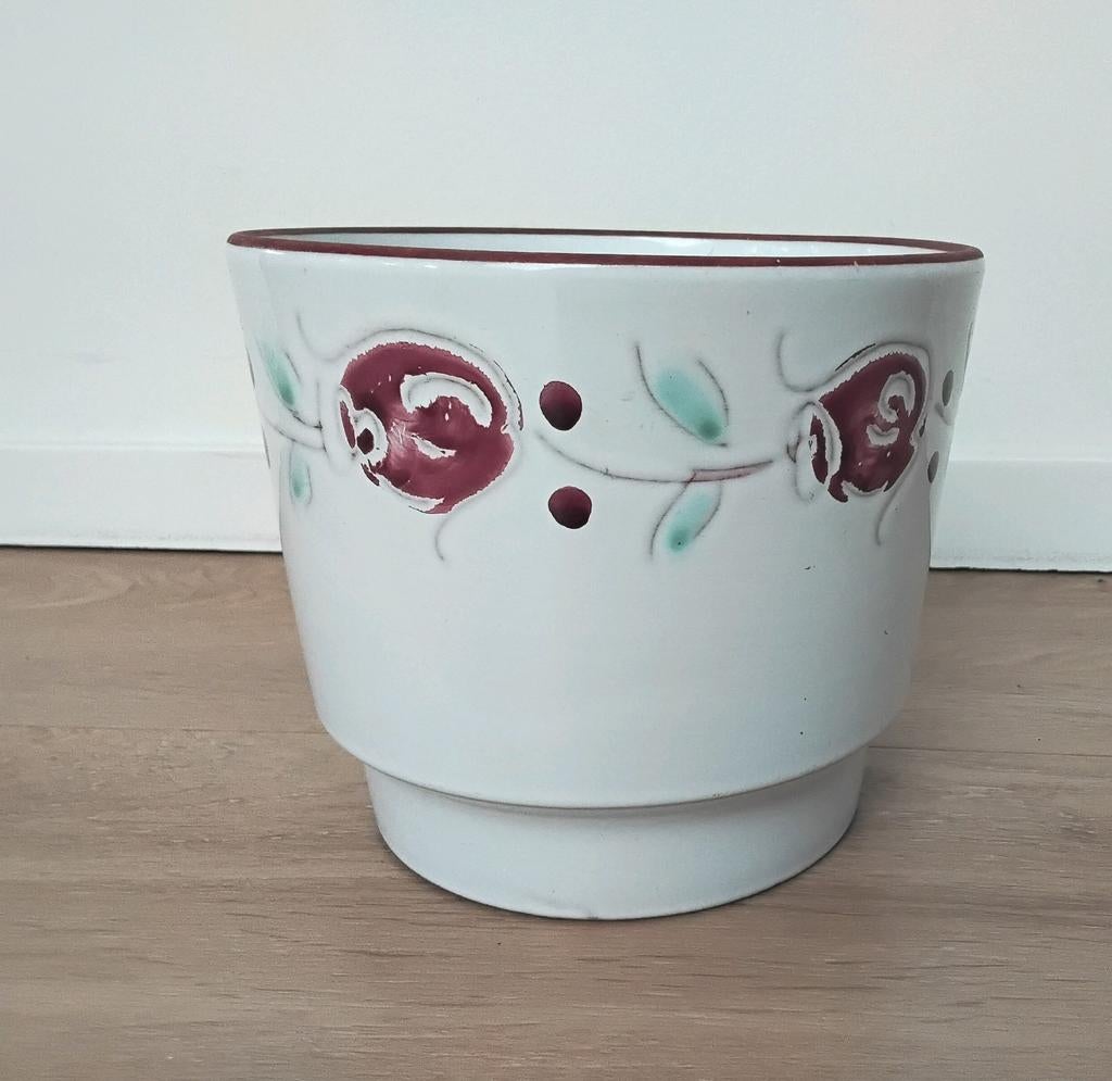 Vintage Italiaanse bloempot, 14cm hoog en 16cm in doorsnee, Tuin en Terras, Bloempotten, Gebruikt, Rond, Binnen, Ophalen of Verzenden