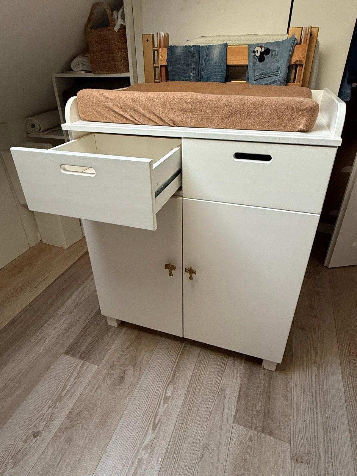 Witte commode met lade en kastruimte, Ophalen, Gebruikt, 50 tot 70 cm, 75 tot 100 cm