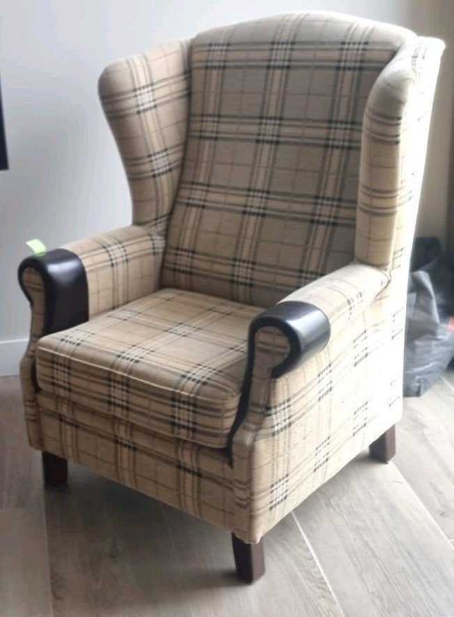 Engels geruite fauteuils 2 stuks, Huis en Inrichting, Ophalen, Gebruikt, 50 tot 75 cm, Leer