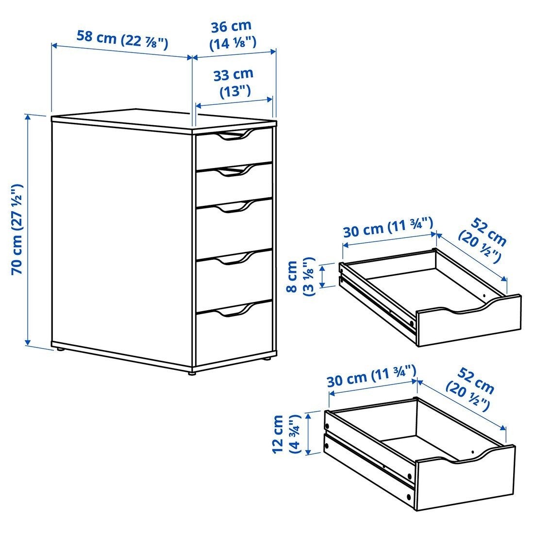 Ikea Alex ladekast 2 stuks wit, Ophalen, Minder dan 50 cm, 5 laden of meer, Zo goed als nieuw