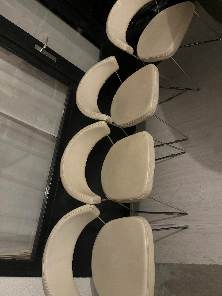 4 wit leren eetkamerstoelen van Calligaris, Ophalen, Gebruikt, Wit, Leer