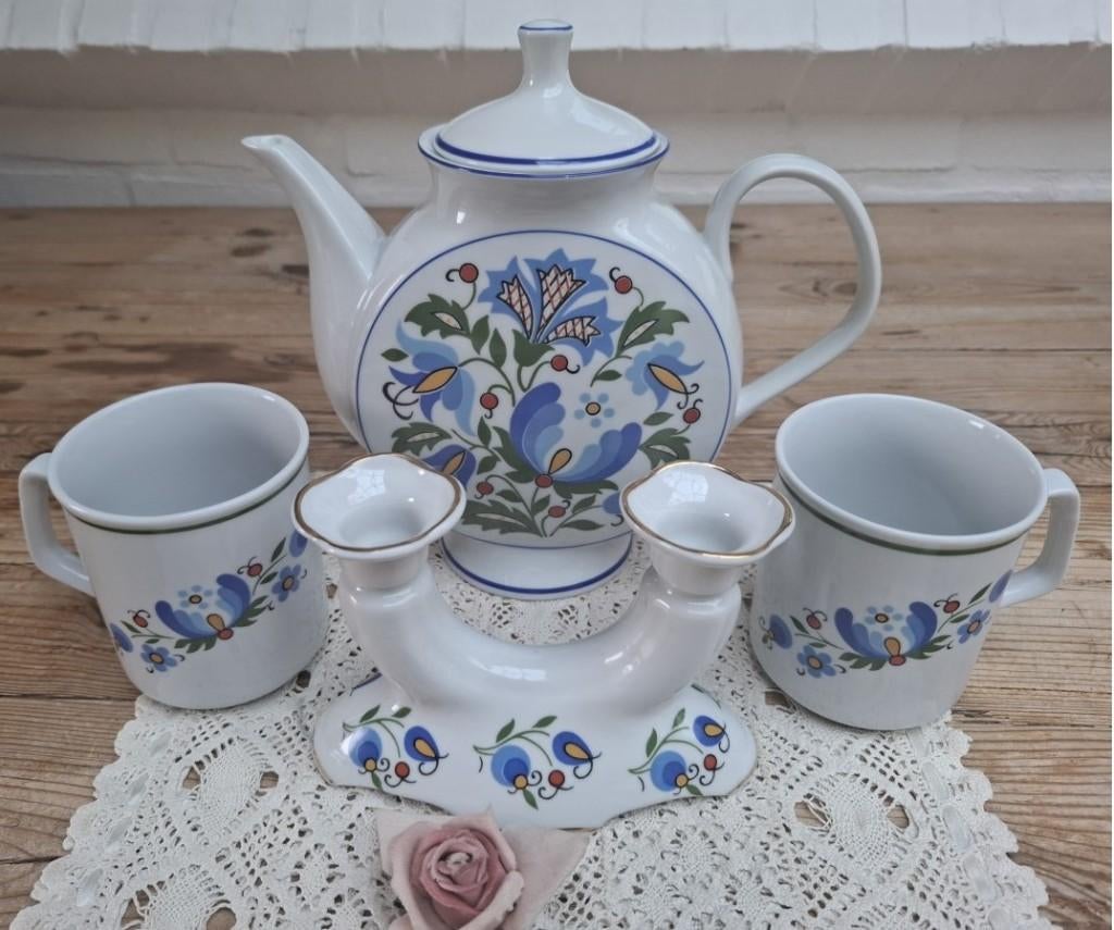 Vintage Poolse Lubiana kandelaar, koffiepot + 2 mokken, Ophalen of Verzenden