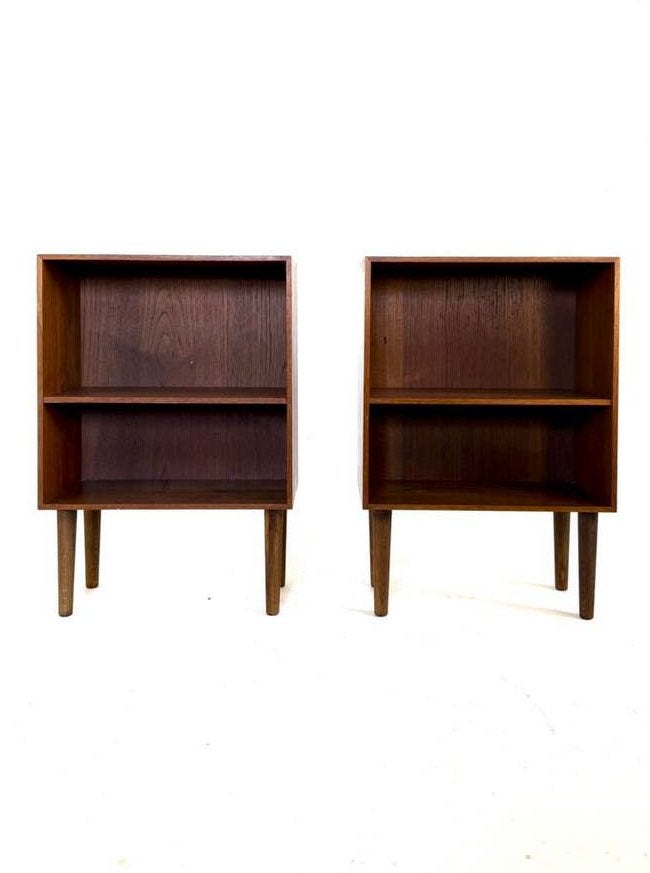 Set van 2 vintage Deense nachtkastjes/boekenkasten ‘60, Met plank(en), Teakhout, Ophalen of Verzenden, Zo goed als nieuw