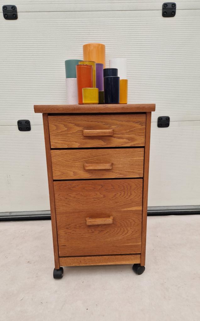 Vintage ladenkastje op wielen, 43cm, Huis en Inrichting, Kasten | Ladekasten, Ophalen, Minder dan 50 cm, ., 3 of 4 laden
