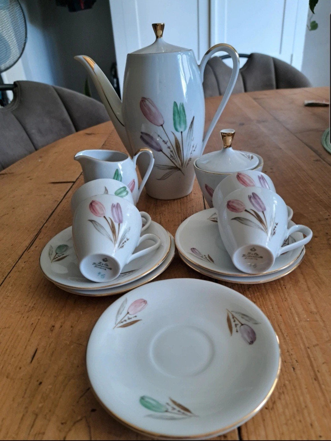 Vintage Z & Co Tirschenreuth Bavaria Koffieservies Tulpen, Antiek en Kunst, Ophalen of Verzenden
