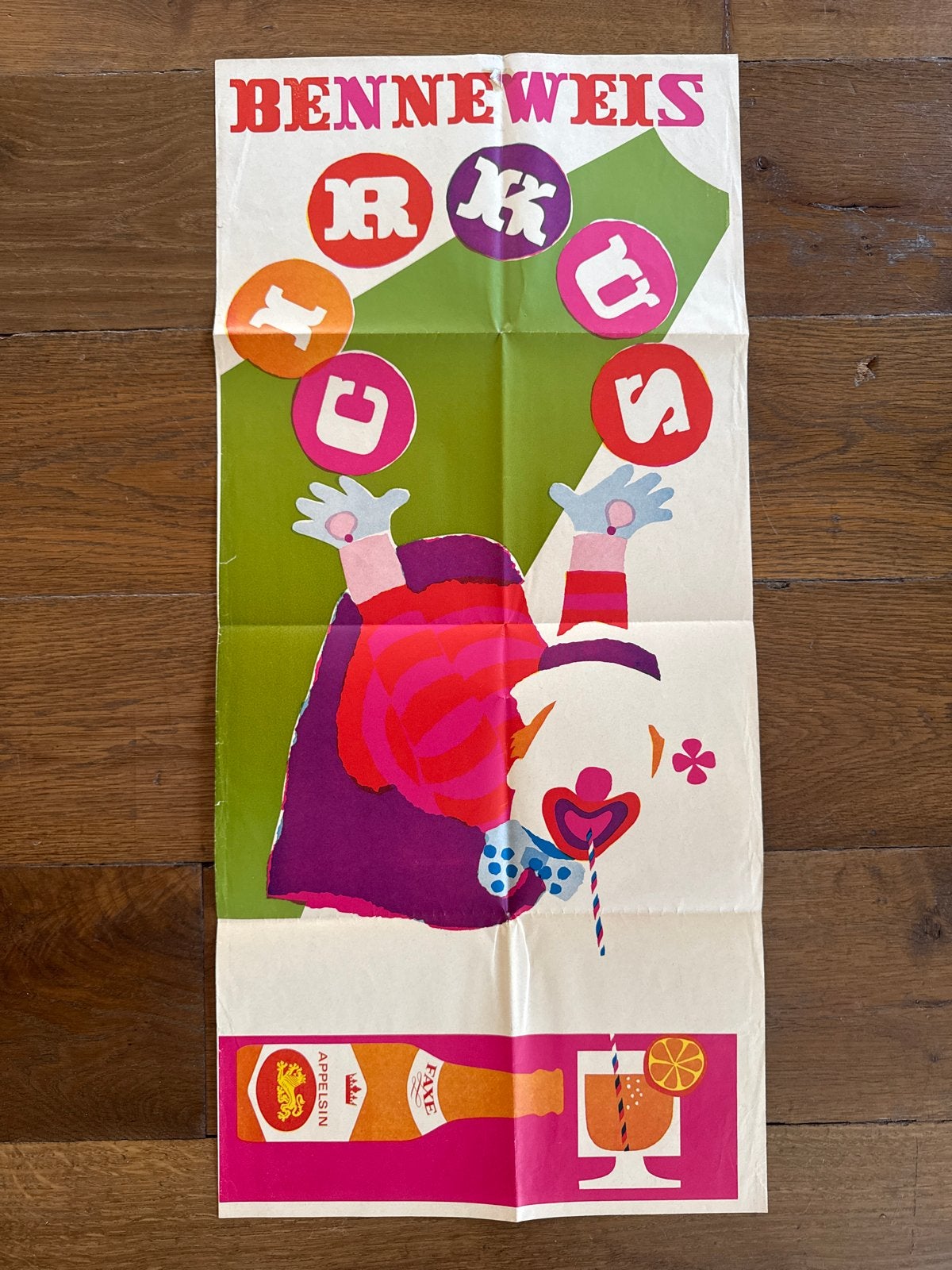 Vintage Benneweis Circus Poster - Appelsin Reclame, Ophalen of Verzenden, A1 t/m A3, Reclame, Rechthoekig Staand