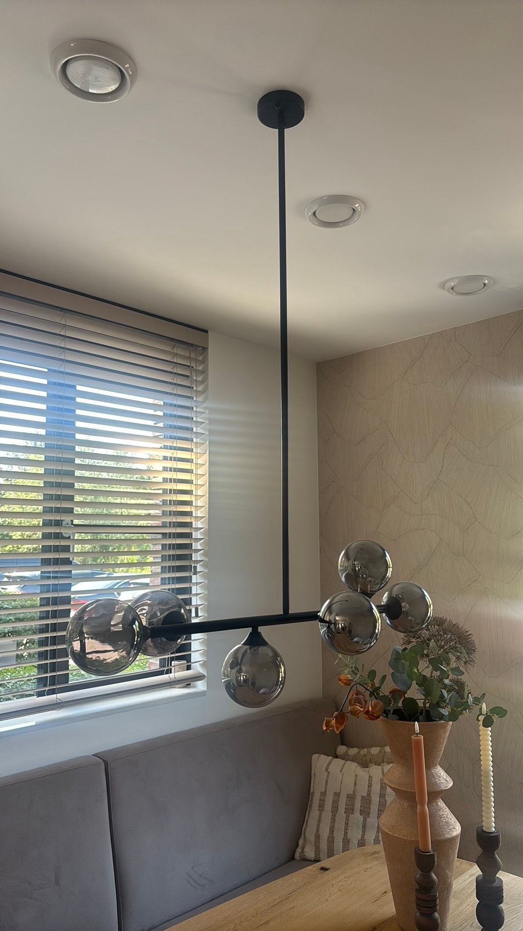Hanglamp met glazen bollen., Ophalen, Zo goed als nieuw