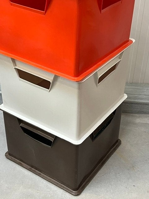 Tomado kratten 10x jaren 70 opbergbox vintage prijs p/stuk, Ophalen, Vintage, Gebruikt, Meerkleurig