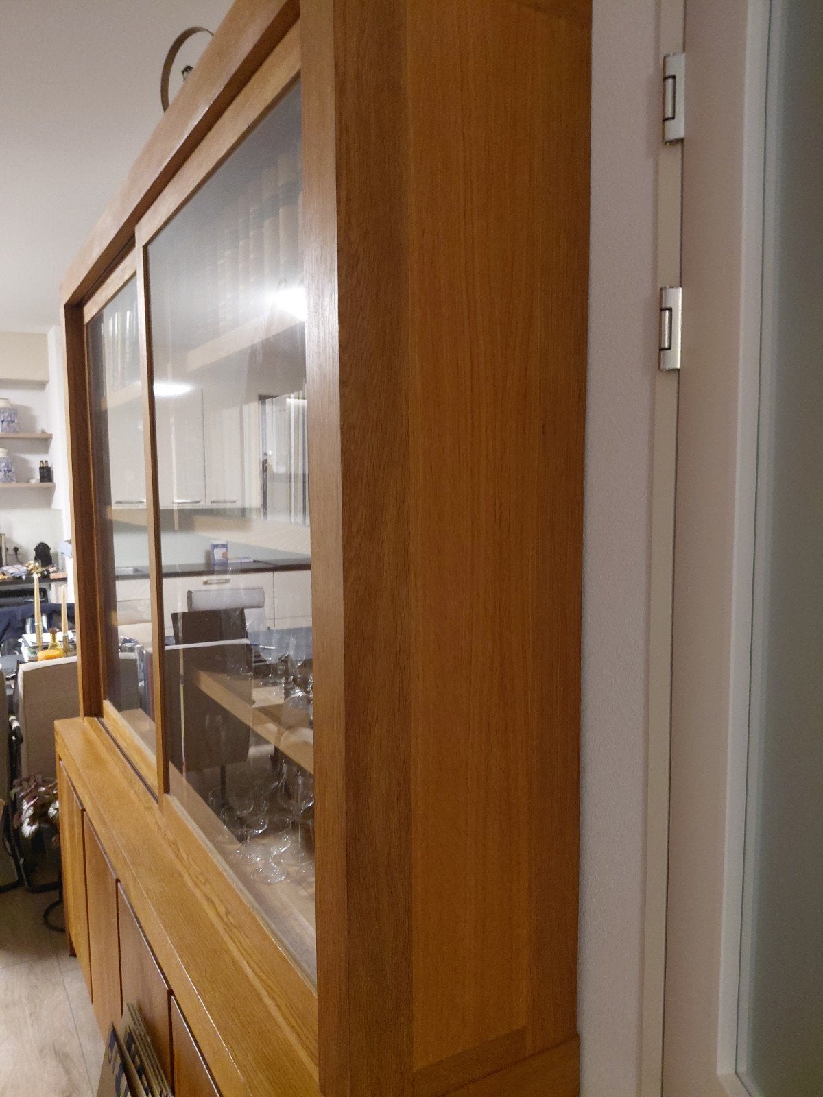 Massief eikenhouten boekenkast met glazen schuifdeuren, Huis en Inrichting, Ophalen, Glas, 150 tot 200 cm, Klassiek, Tijdloos