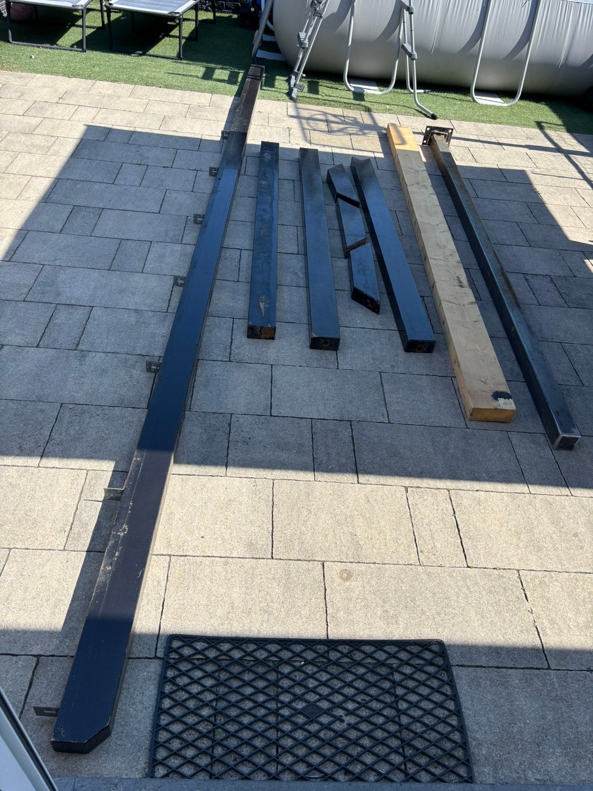 Houtbalk + stalen kokers 80x80 mm, Ophalen of Verzenden, Zo goed als nieuw, Overige materialen