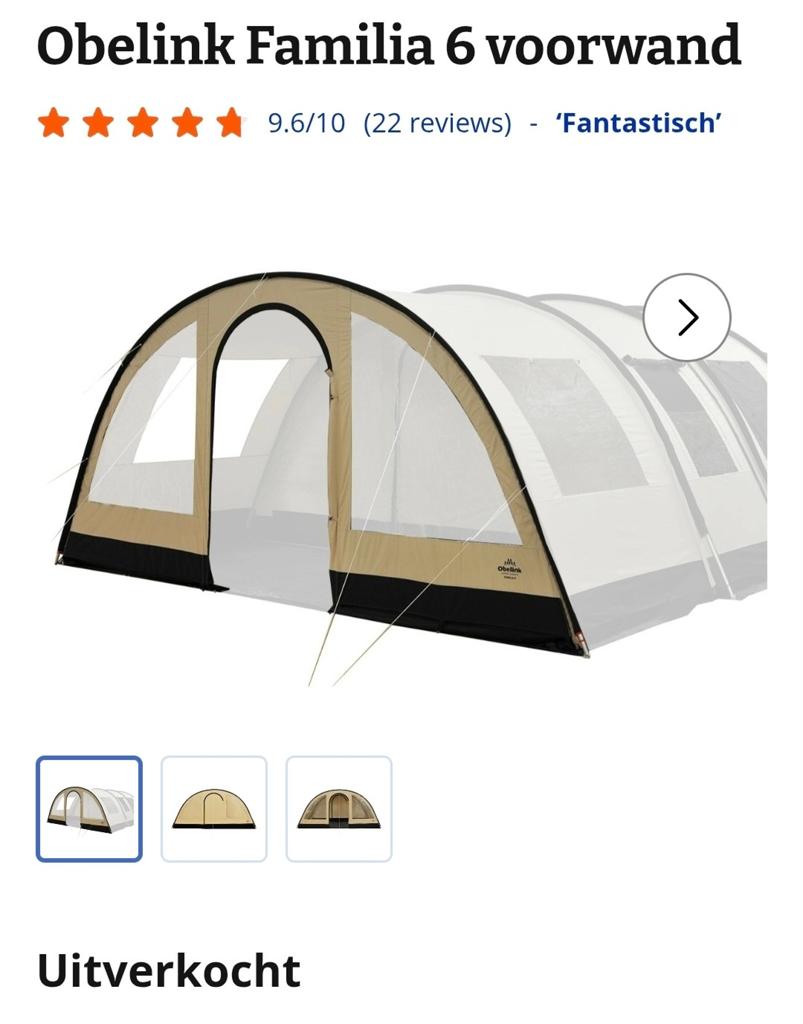 GEZOCHT: Voorwand Obelink Familia 6 (oud model), Caravans en Kamperen, Tenten, Ophalen of Verzenden, Gebruikt, Tot en met 6