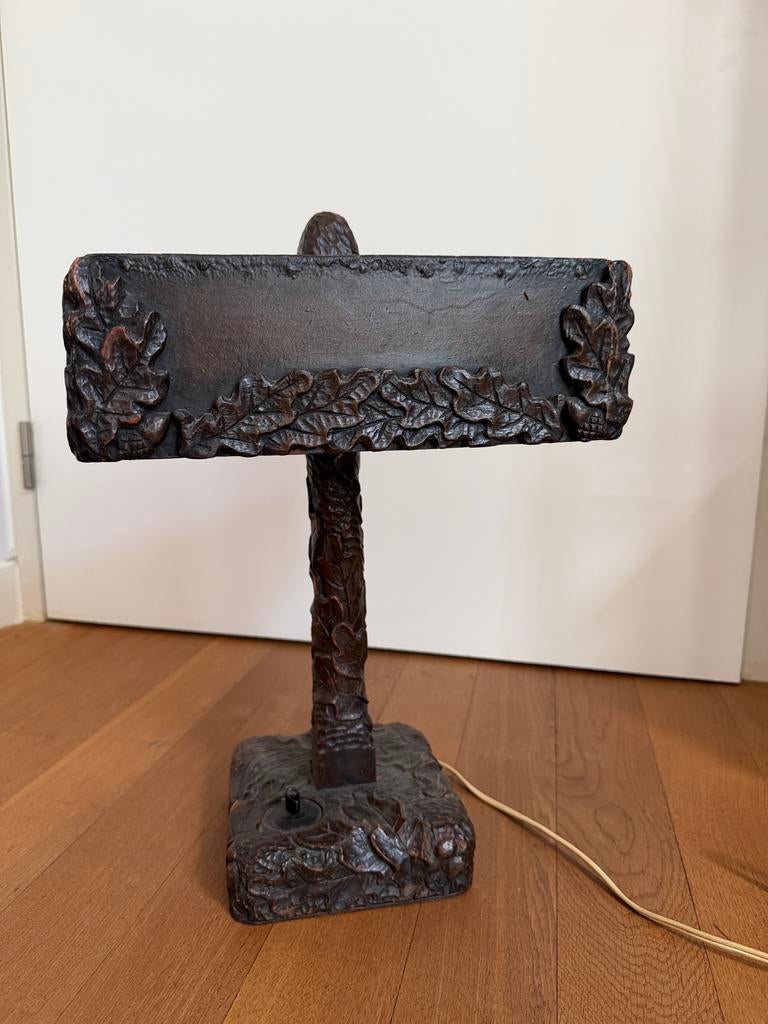Unieke Art Deco Tafellamp van Hout, Antiek en Kunst, Ophalen of Verzenden