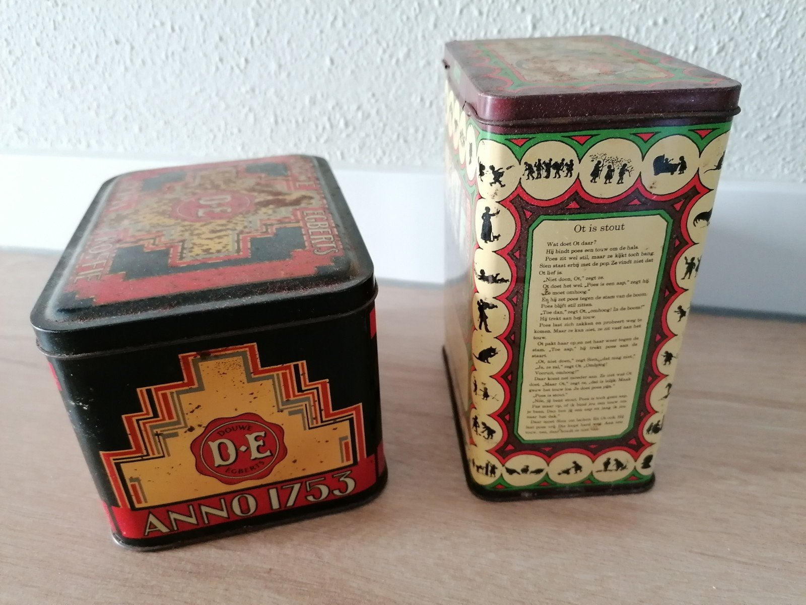 Blik D-E Douwe Egberts. Blik Ot en Sien (Royco), Verzamelen, Blikken, Ophalen of Verzenden, Gebruikt, Koffie, Douwe Egberts