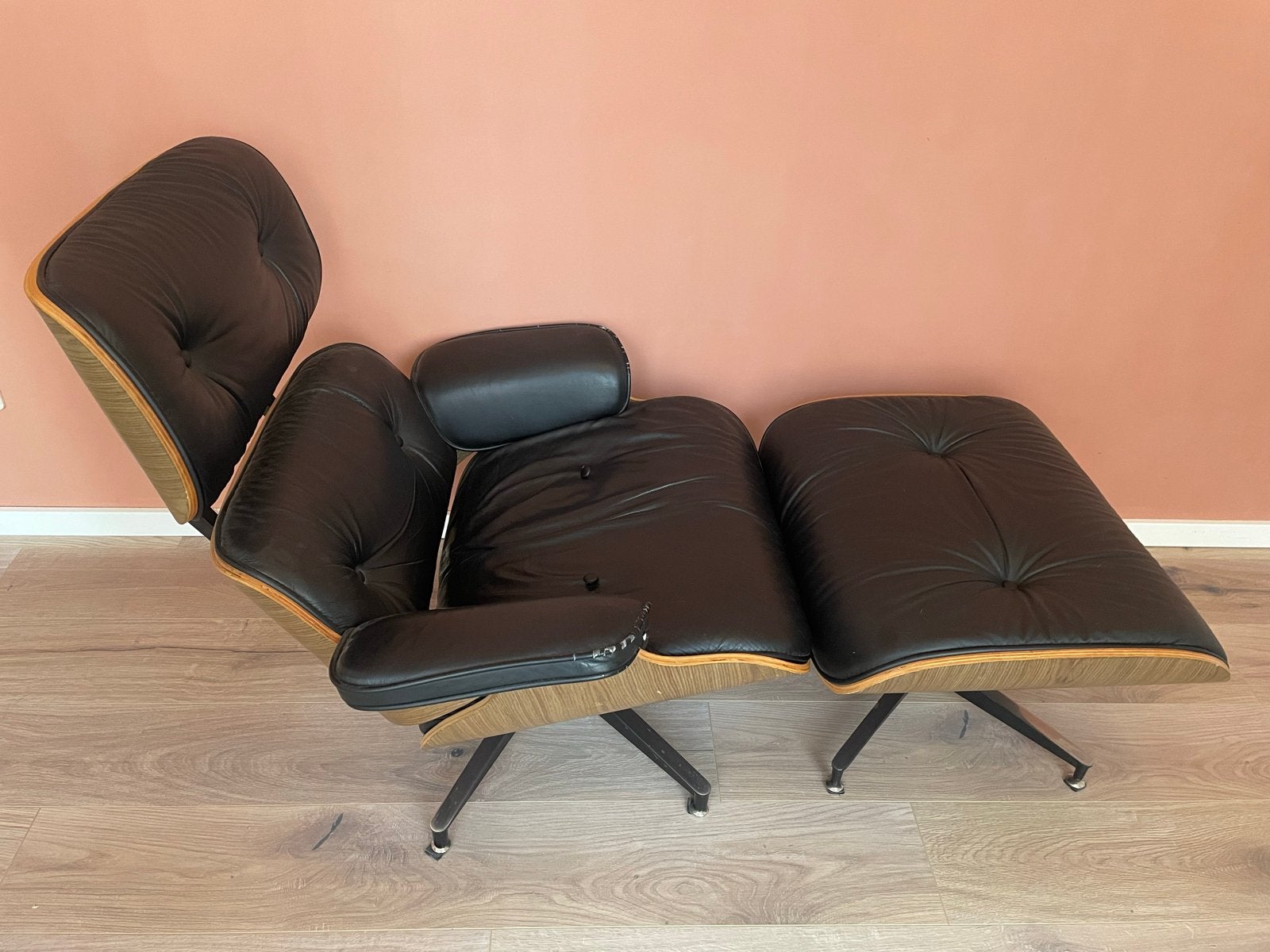 Charles Eames Lounge Chair Replica Ottoman Zwart, Ophalen, Gebruikt, Hout, 50 tot 75 cm