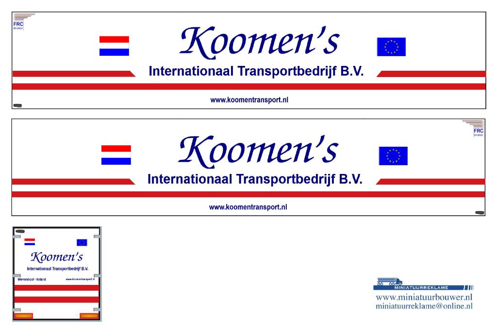Vrachtauto decal 1:50 Koomen Wervershoof, Hobby en Vrije tijd, Modelauto's | 1:50, Verzenden, Nieuw, Bus of Vrachtwagen, Overige merken