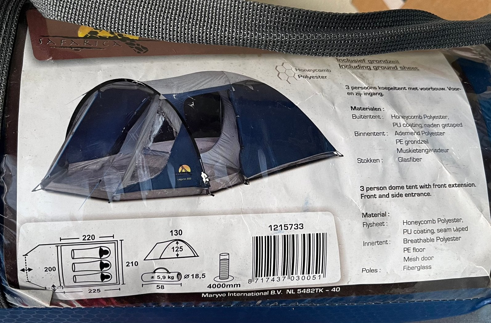 Safarica Laguna 200 koepeltent, Caravans en Kamperen, Ophalen, Zo goed als nieuw