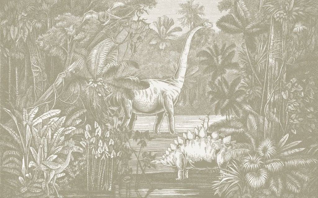 Dinosaurus fotobehang Jurassic Kingdom, Muurdeco4kids, Verzenden, Minder dan 10 m², Dino behang, vintage,