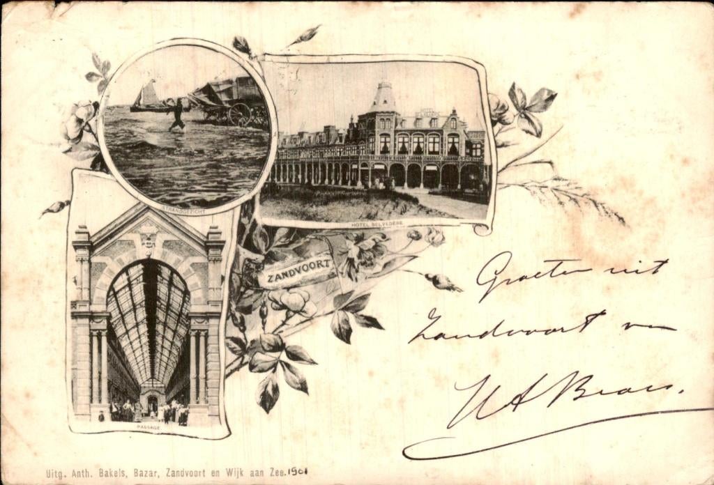 Zandvoort - Hotel Belvedère - Gevel, Ophalen of Verzenden, Voor 1920, Gelopen, Noord-Holland
