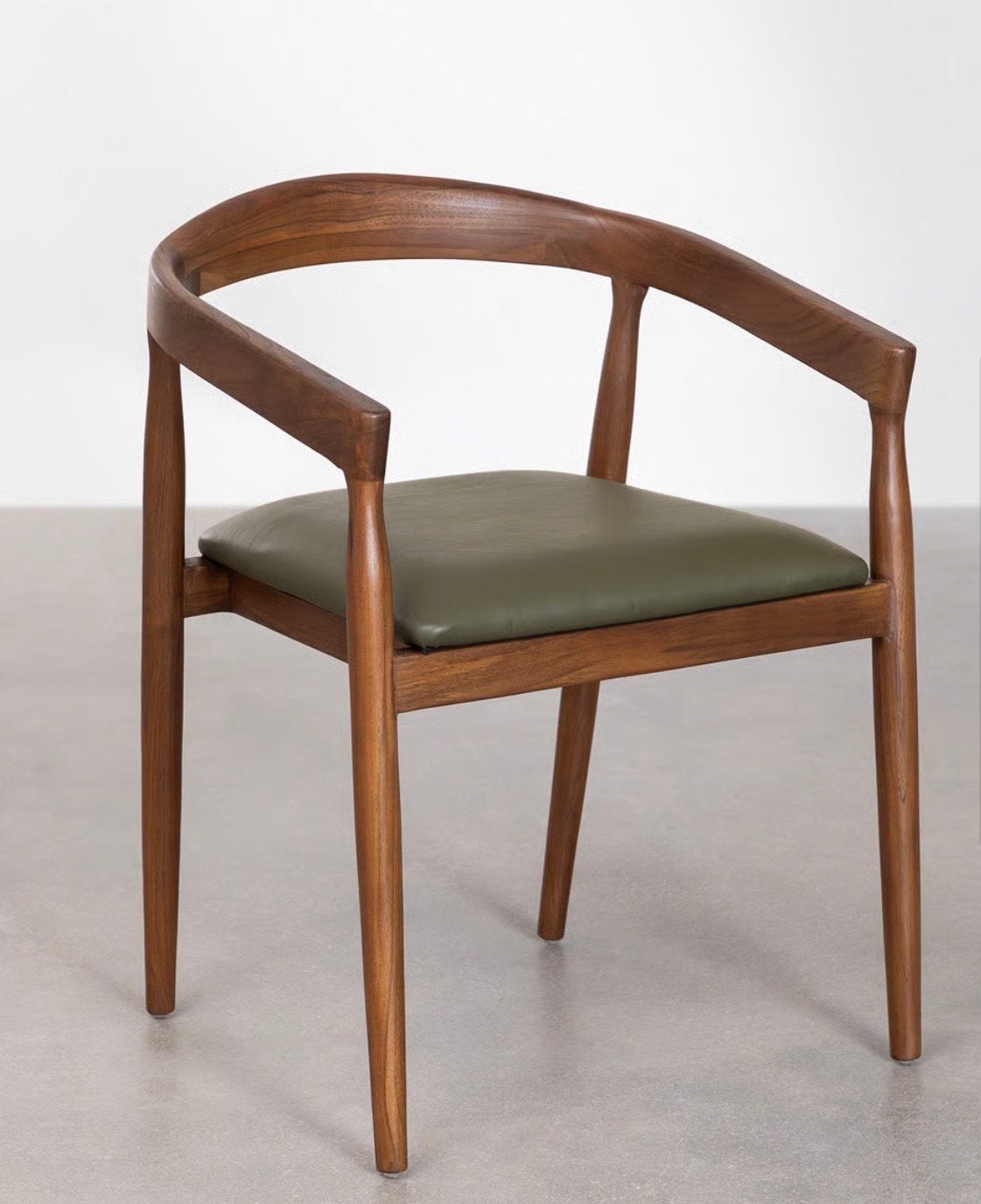 4x Houten Eetkamerstoelen met Groen Leren Zitting, Ophalen, Overige kleuren, Zo goed als nieuw, Vier