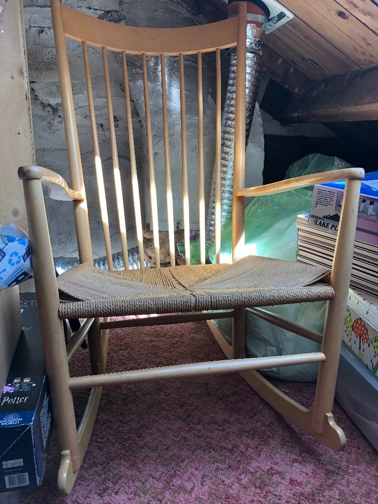 Design schommelstoel van Hans Wegner, Huis en Inrichting, Ophalen, Gebruikt, Bruin, Eén