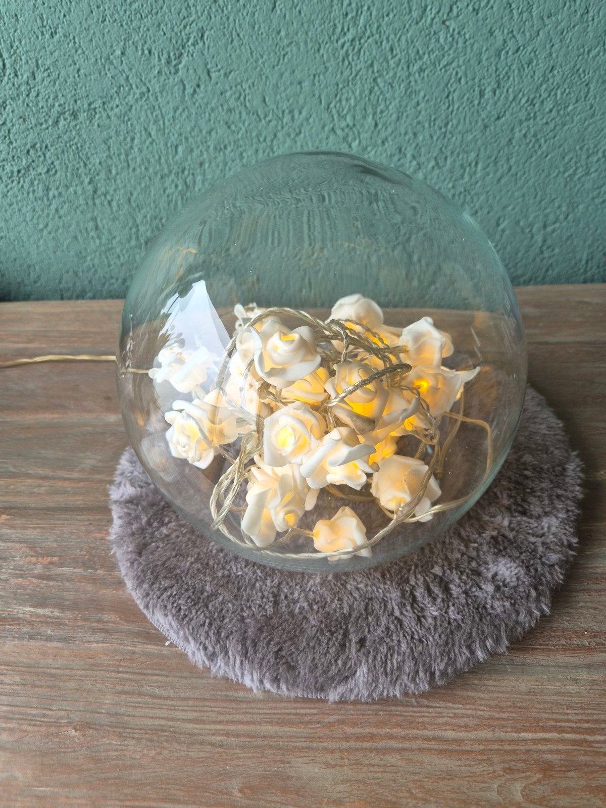 Glazen bol met rozen LED-lichtjes en adapter, Ophalen of Verzenden