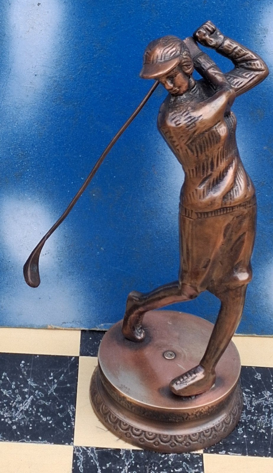 Golf swing. Koperen sculptuur. Ca 1950. 22 cm., Ophalen, Zo goed als nieuw, Mens