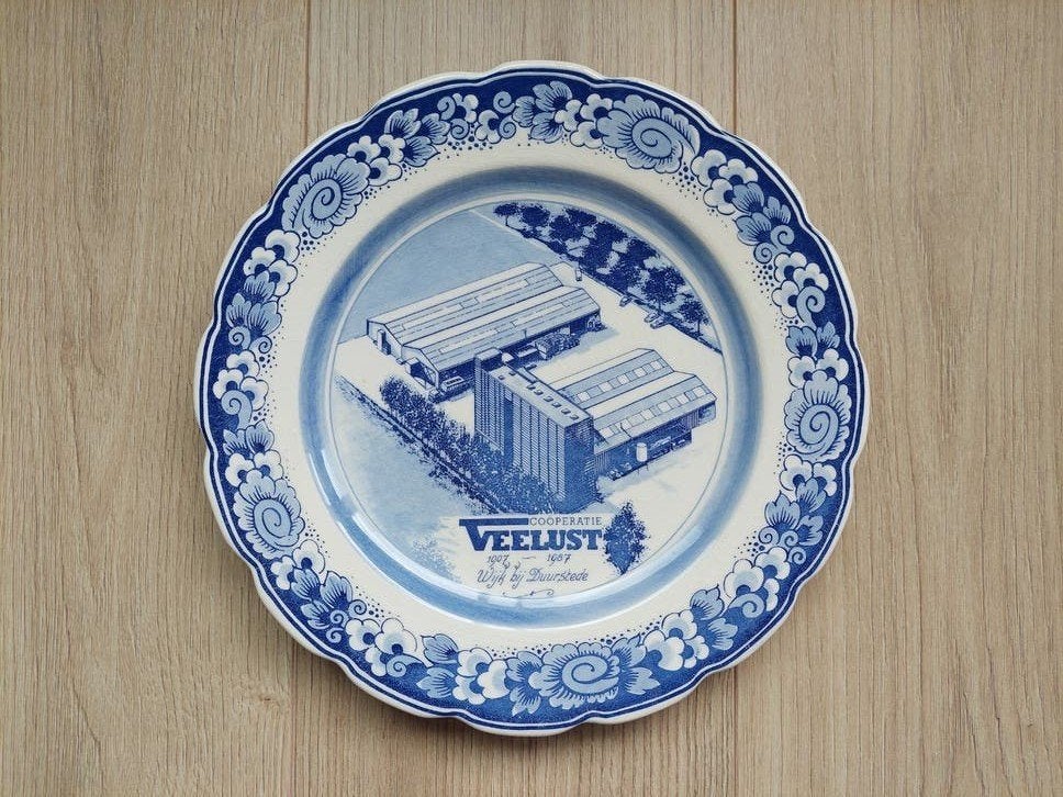 Delfts Blauw Gedenkbord Coöperatie Veelust 1987, Ophalen of Verzenden