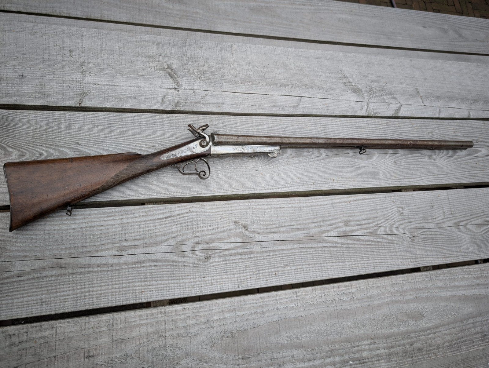 Antiek dubbelloops jachtgeweer met houten kolf, Ophalen, Landmacht