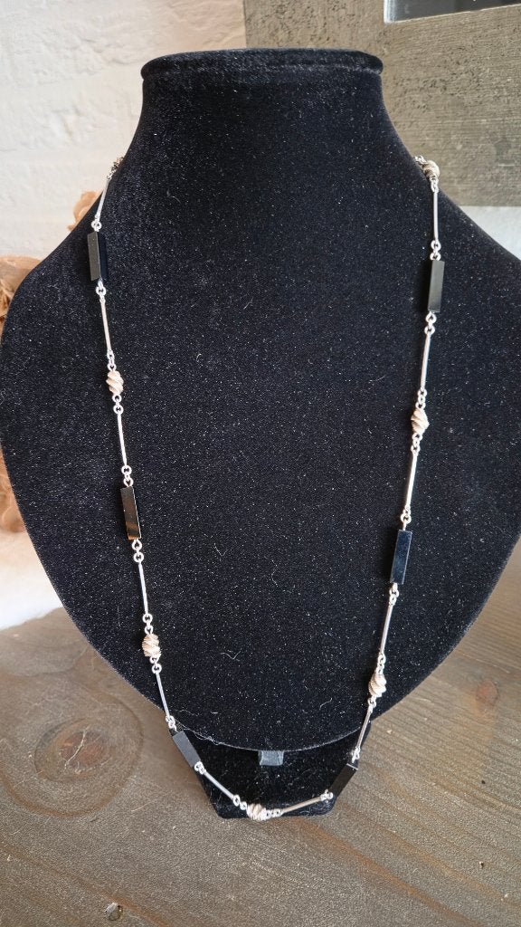 Vintage zilveren ketting met onyx, Ophalen of Verzenden, Zo goed als nieuw, Met edelsteen, Zilver